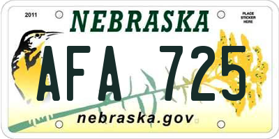 NE license plate AFA725