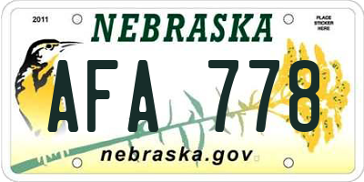 NE license plate AFA778