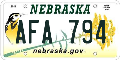NE license plate AFA794