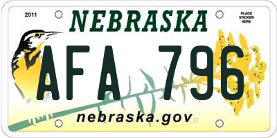 NE license plate AFA796