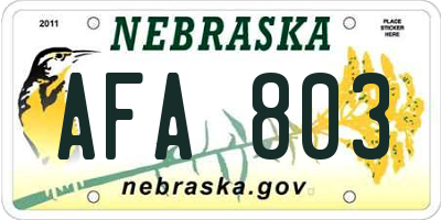 NE license plate AFA803