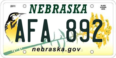 NE license plate AFA892