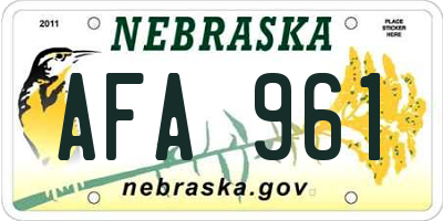 NE license plate AFA961