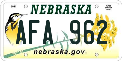 NE license plate AFA962