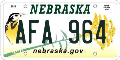NE license plate AFA964