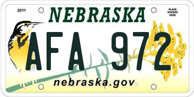 NE license plate AFA972