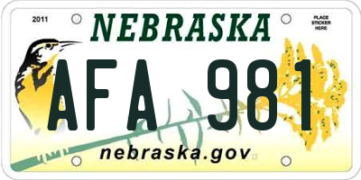 NE license plate AFA981