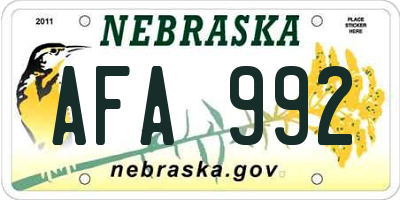 NE license plate AFA992
