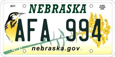 NE license plate AFA994
