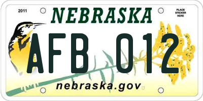 NE license plate AFB012