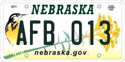 NE license plate AFB013