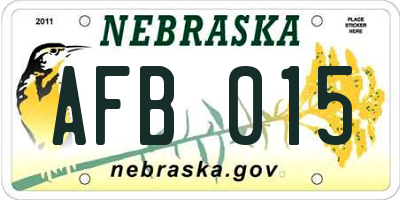 NE license plate AFB015