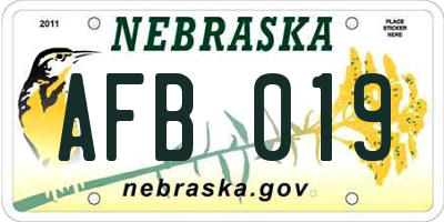 NE license plate AFB019