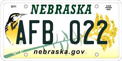 NE license plate AFB022