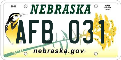 NE license plate AFB031