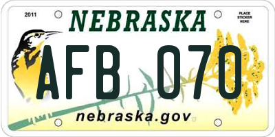 NE license plate AFB070