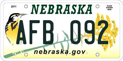 NE license plate AFB092