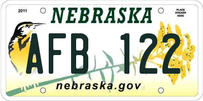 NE license plate AFB122