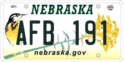 NE license plate AFB191