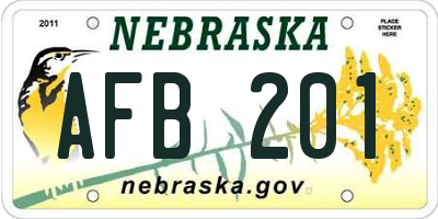 NE license plate AFB201