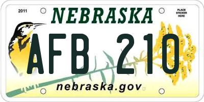 NE license plate AFB210