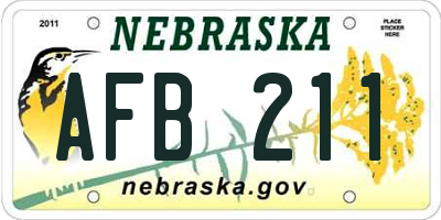 NE license plate AFB211