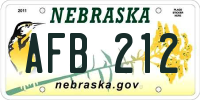 NE license plate AFB212