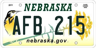 NE license plate AFB215
