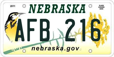 NE license plate AFB216