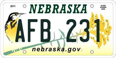 NE license plate AFB231