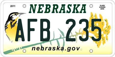 NE license plate AFB235