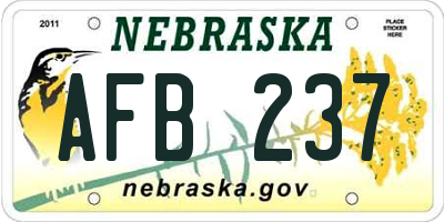 NE license plate AFB237
