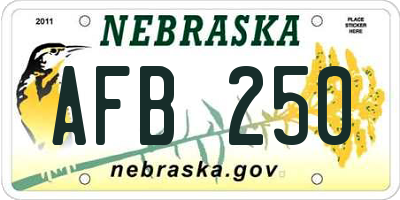 NE license plate AFB250