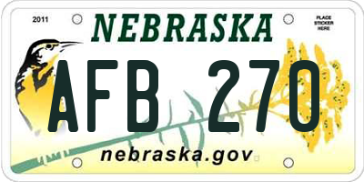 NE license plate AFB270