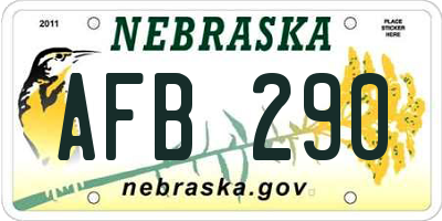NE license plate AFB290
