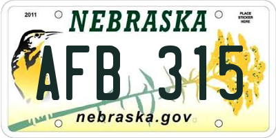 NE license plate AFB315