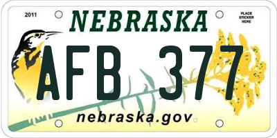 NE license plate AFB377