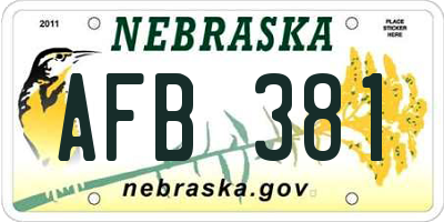NE license plate AFB381