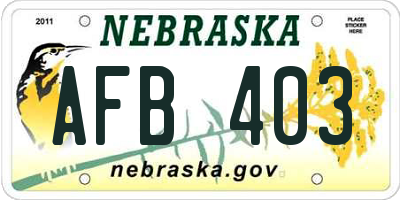 NE license plate AFB403