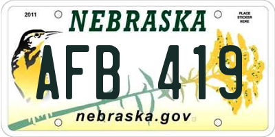 NE license plate AFB419