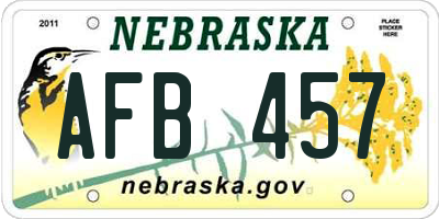 NE license plate AFB457