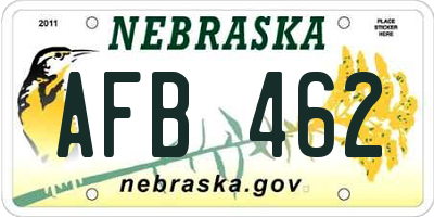 NE license plate AFB462