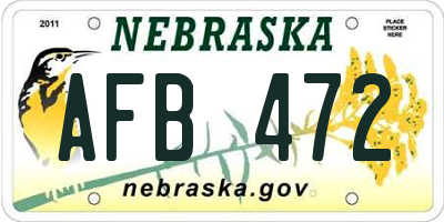 NE license plate AFB472