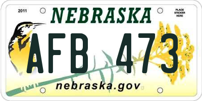 NE license plate AFB473