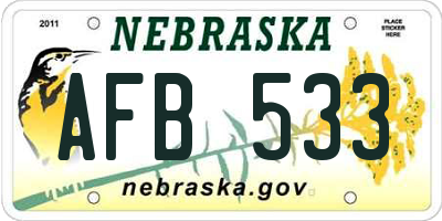 NE license plate AFB533