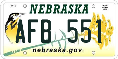 NE license plate AFB551