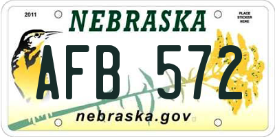 NE license plate AFB572