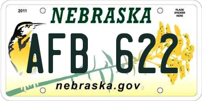 NE license plate AFB622