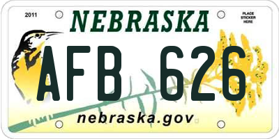NE license plate AFB626