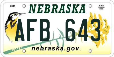 NE license plate AFB643
